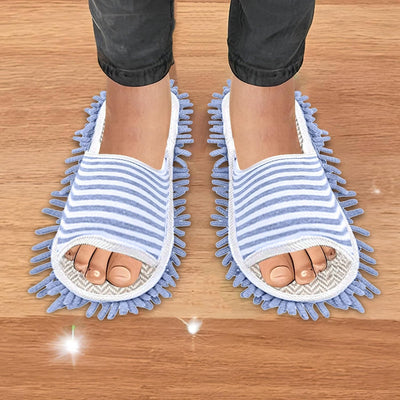 Pantuflas microfibra limpieza suelos lavables azul
