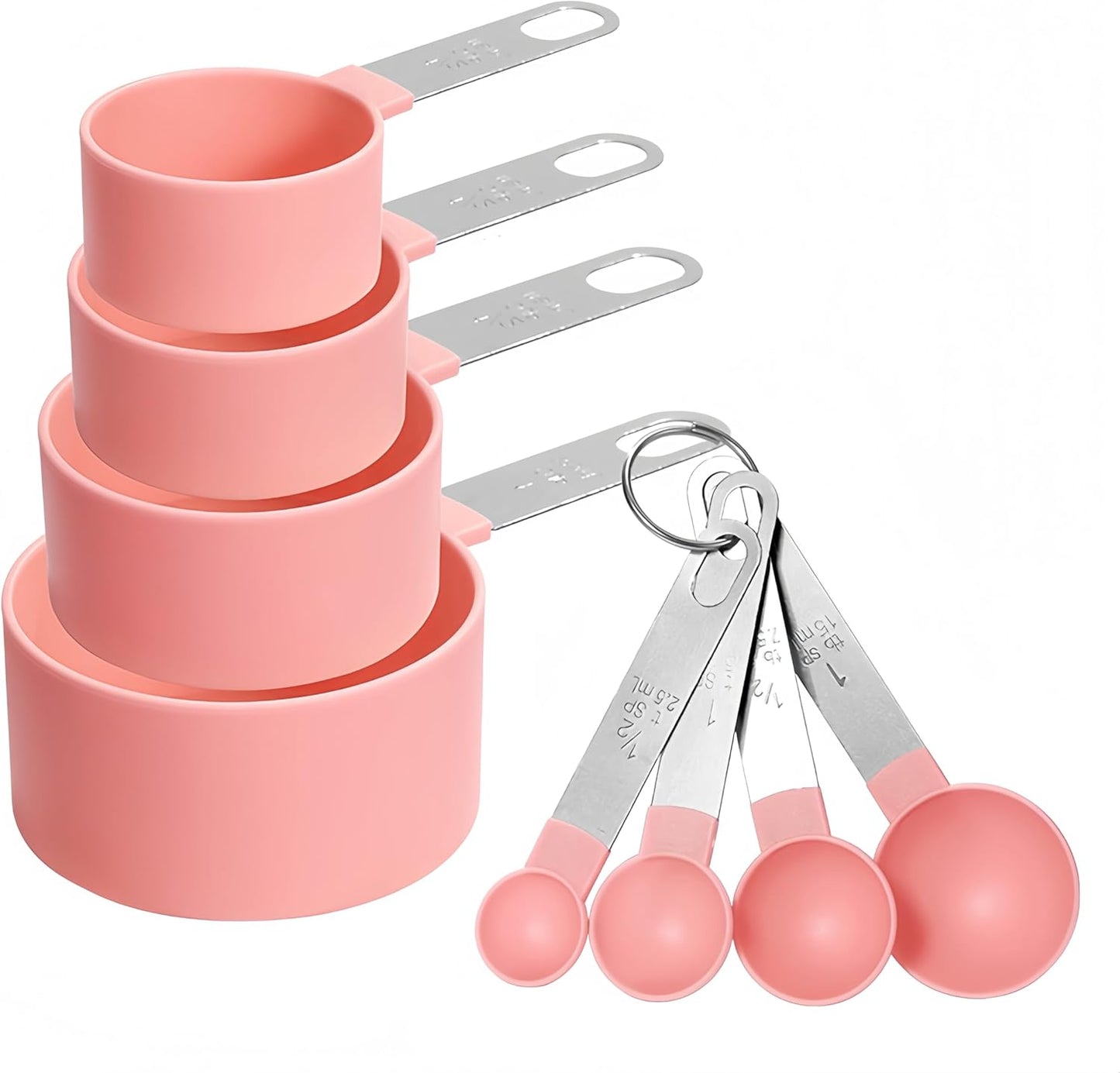 Set 8 Tazas y Cucharas Medidoras Acero Inox Rosa