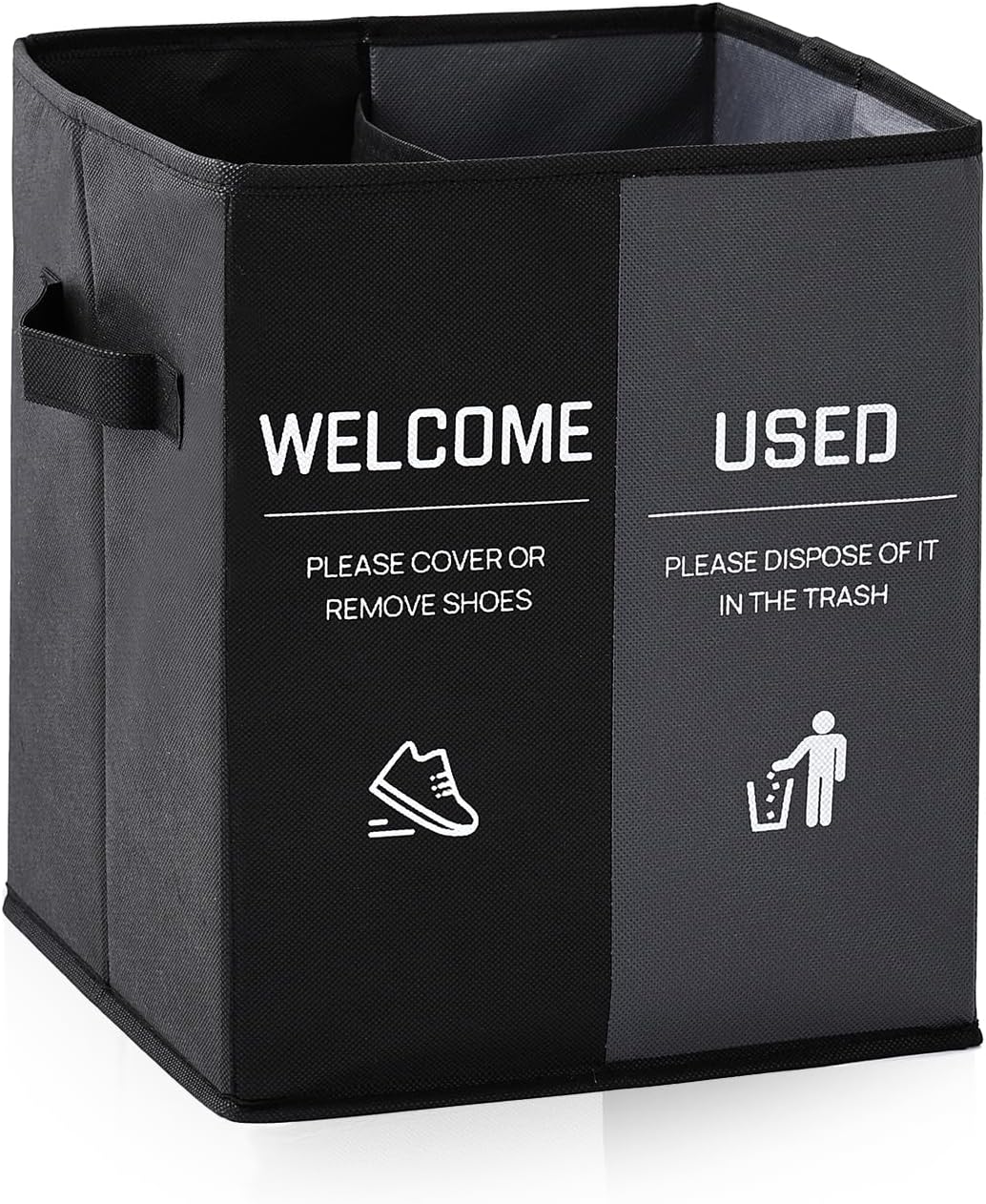 Caja plegable para zapatos con fundas y letrero negro