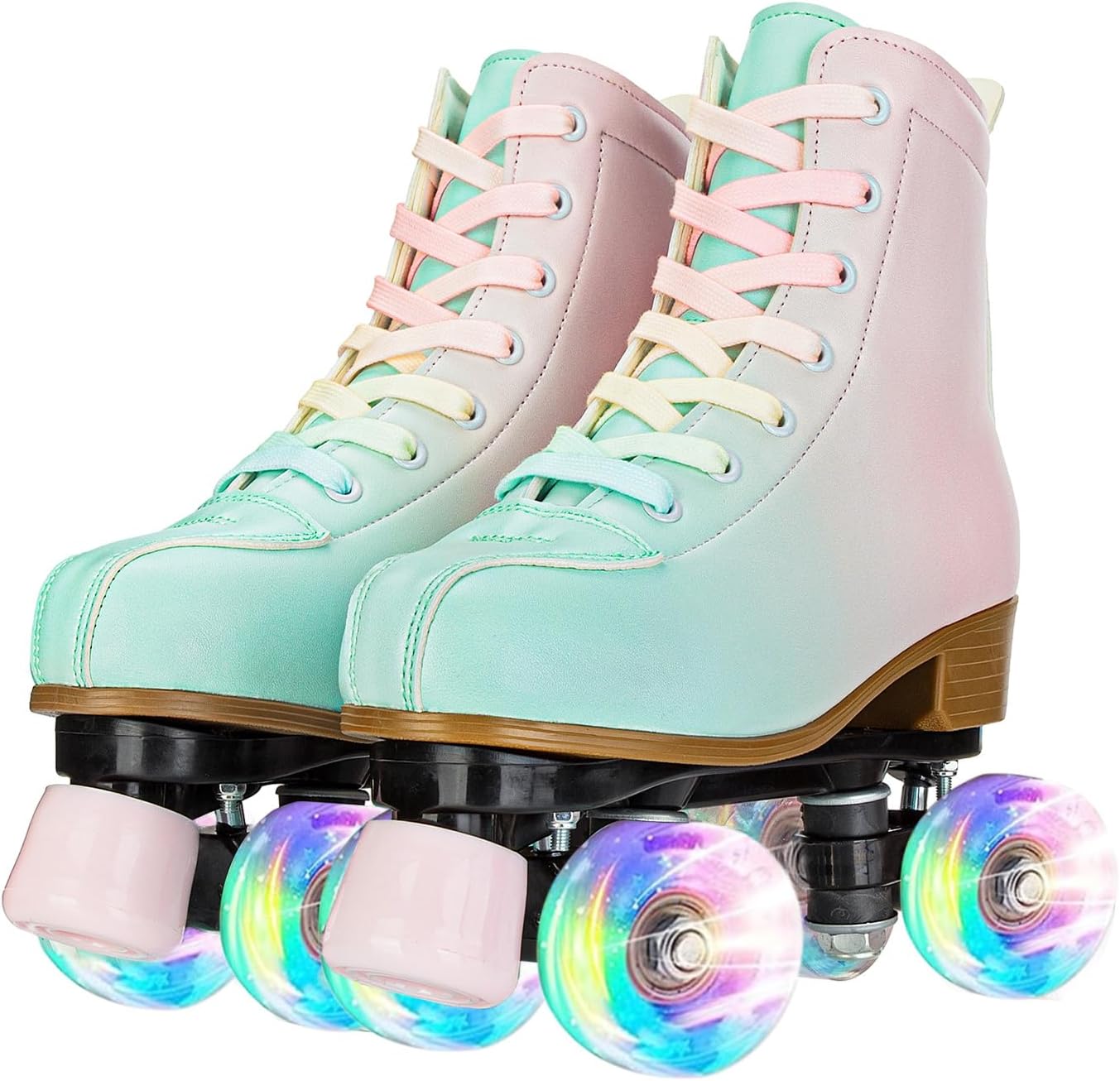 Patines altos mujer piel sintética 4 ruedas doble fila