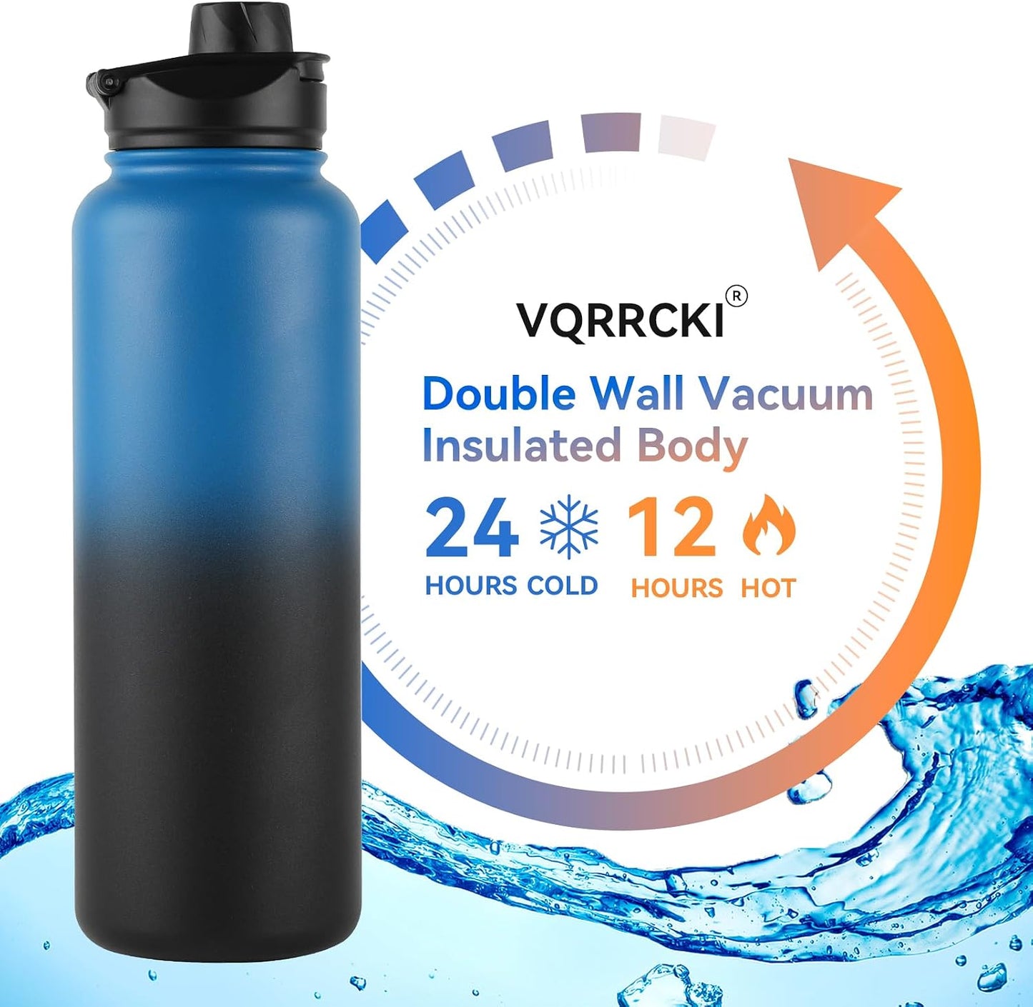 Botella agua aislada acero inox 40oz con pajita doble pared