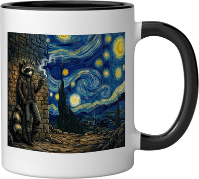 Mug cerámico Raccoon Smoking Starry Night Van Gogh