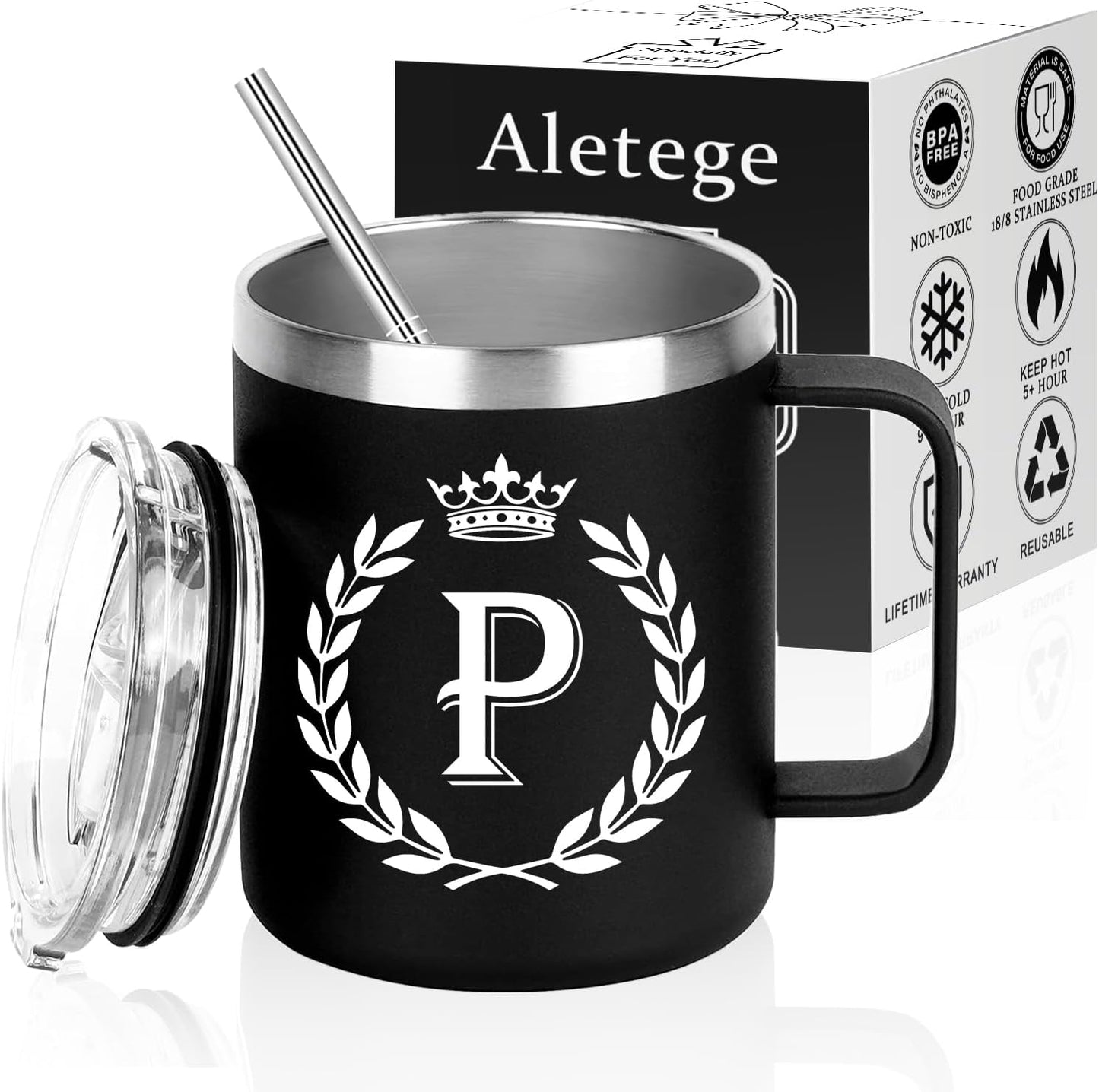 Taza Personalizada con Letra P Aislada 12oz para Hombres