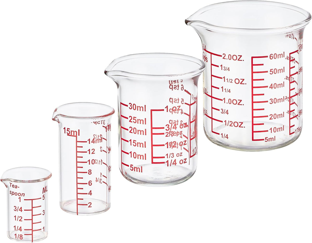 Juego de vasos medidores de vidrio de 4 piezas estilo borosilicato