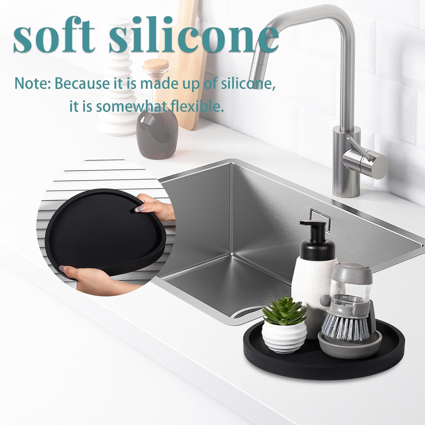 Bandeja silicona redonda para baño y cocina 8" color negro