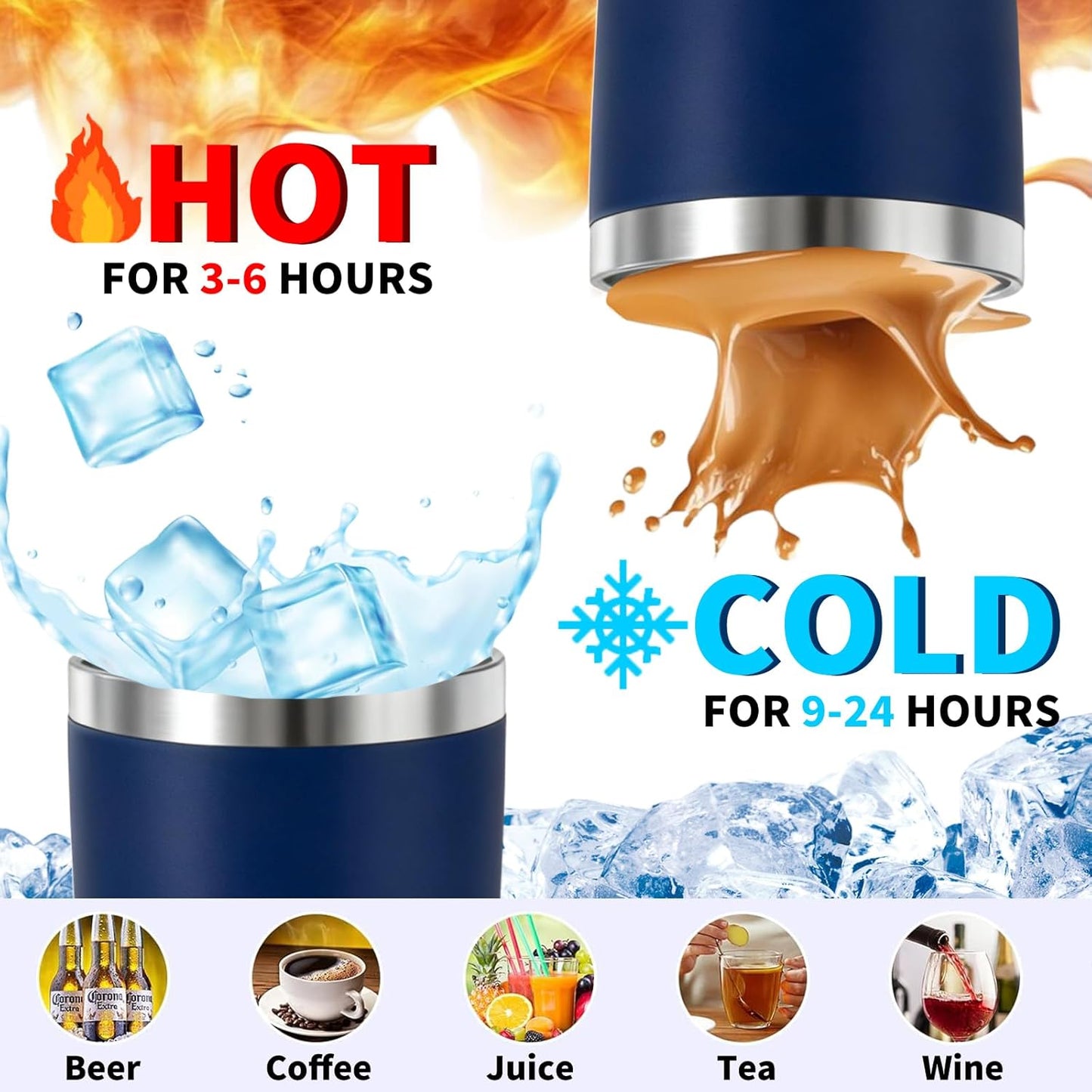 Vaso acero inox 20oz doble pared con tapa y pajita azul oscuro