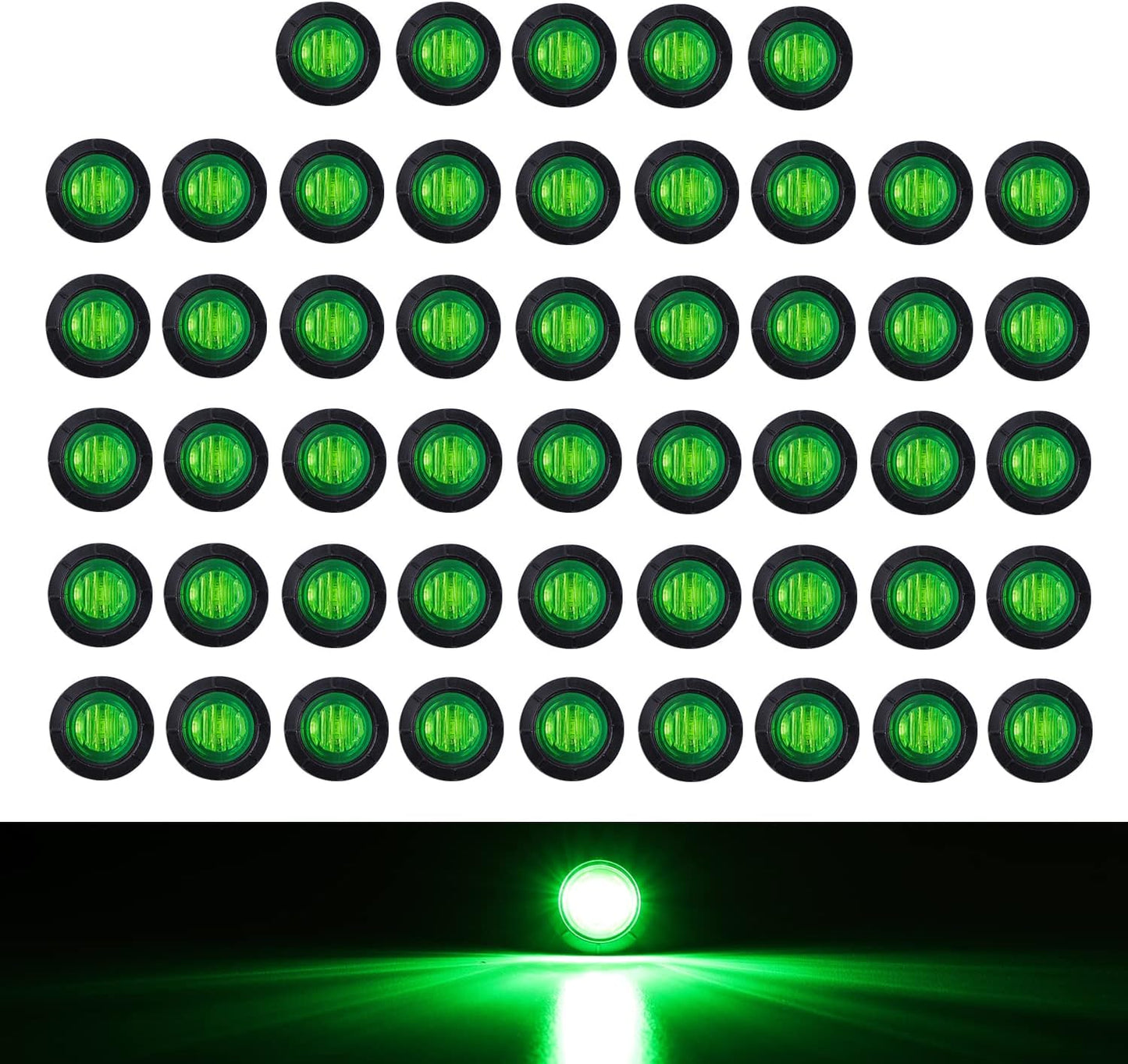 50 Luces Indicadoras Laterales 3/4pulg Verde 12V 3LED