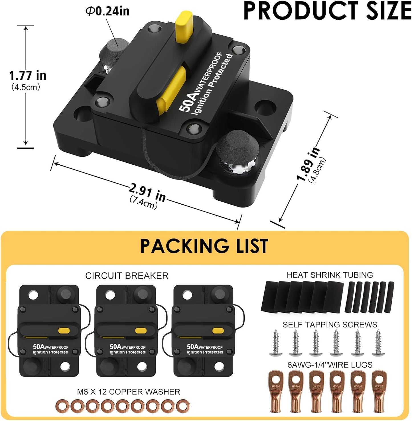 Disyuntor 50A manual 12V-48VDC para auto barco RV