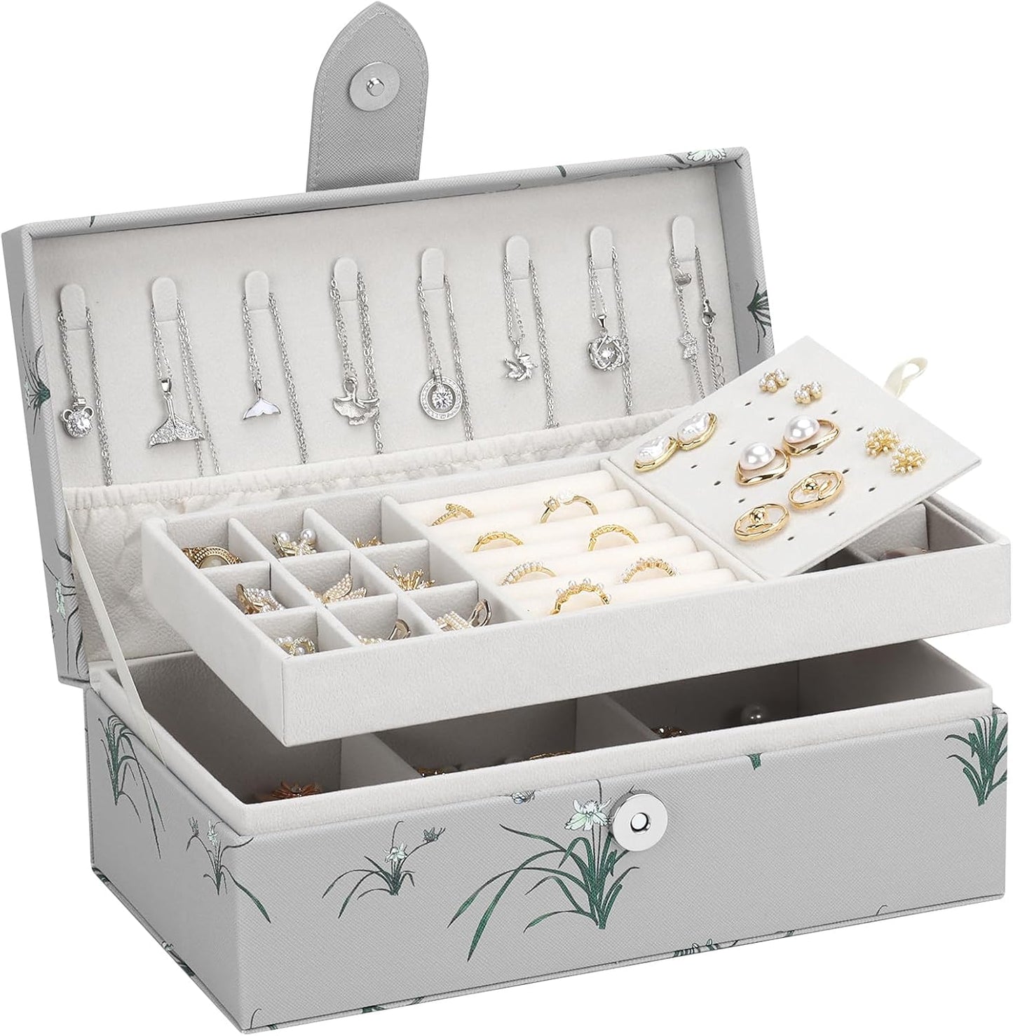 Estuche joyas cuero 2 capas para mujer orquídea