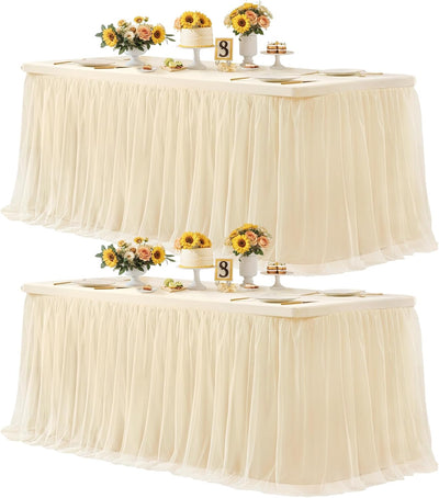Mantel rectangular 8ft color champán falda tul
