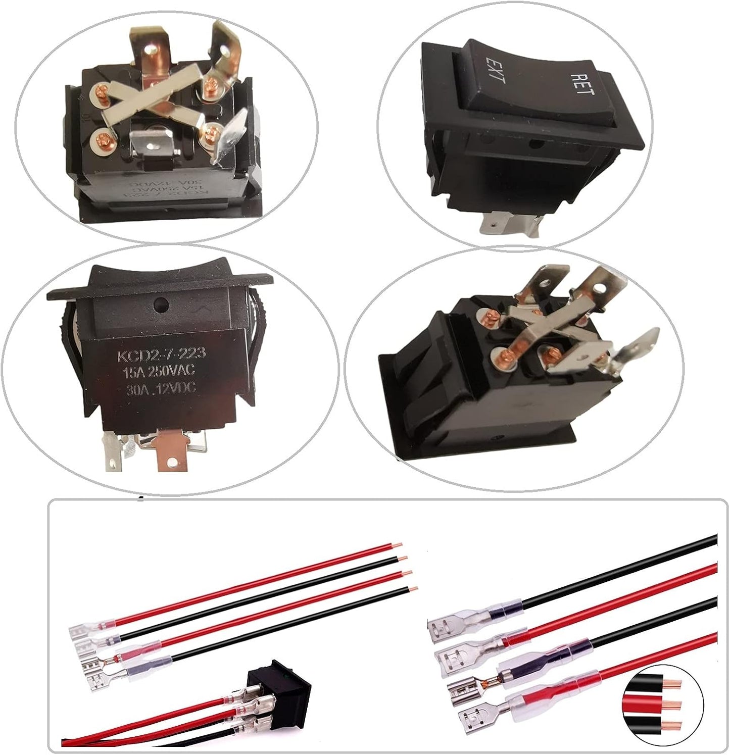 Interruptor basculante 12V 20A con cables puente