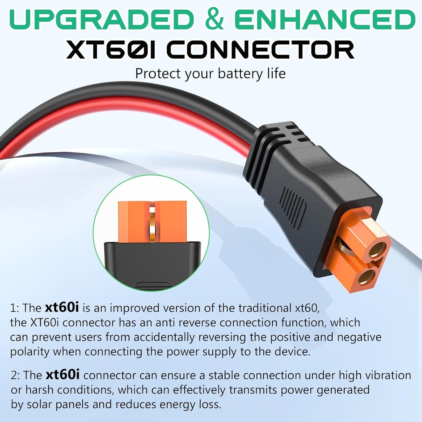 Cable solar XT60i 12AWG 10ft para estación energía portátil