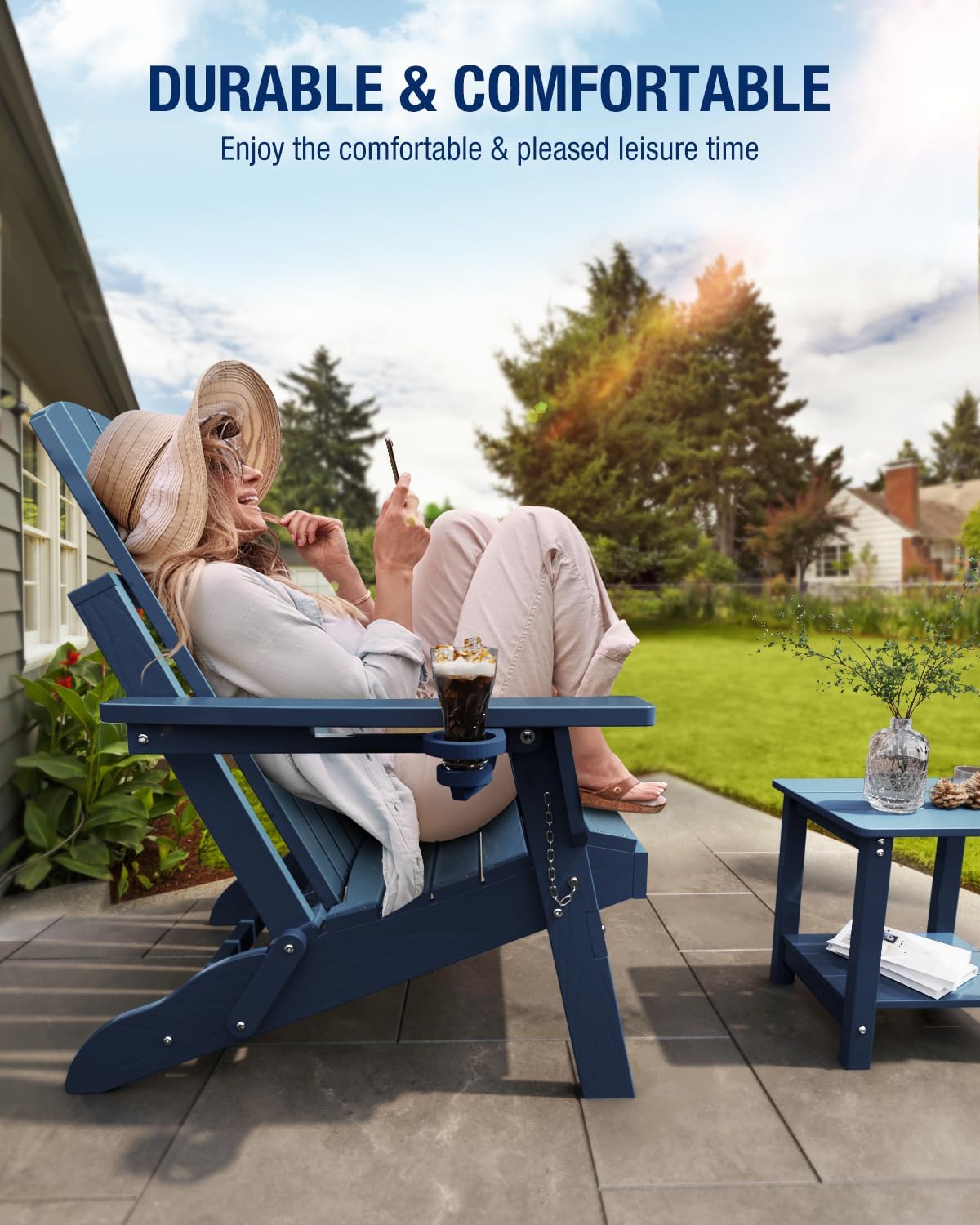 Silla Adirondack Plegable Plástico HDPE con Soporte Tazas
