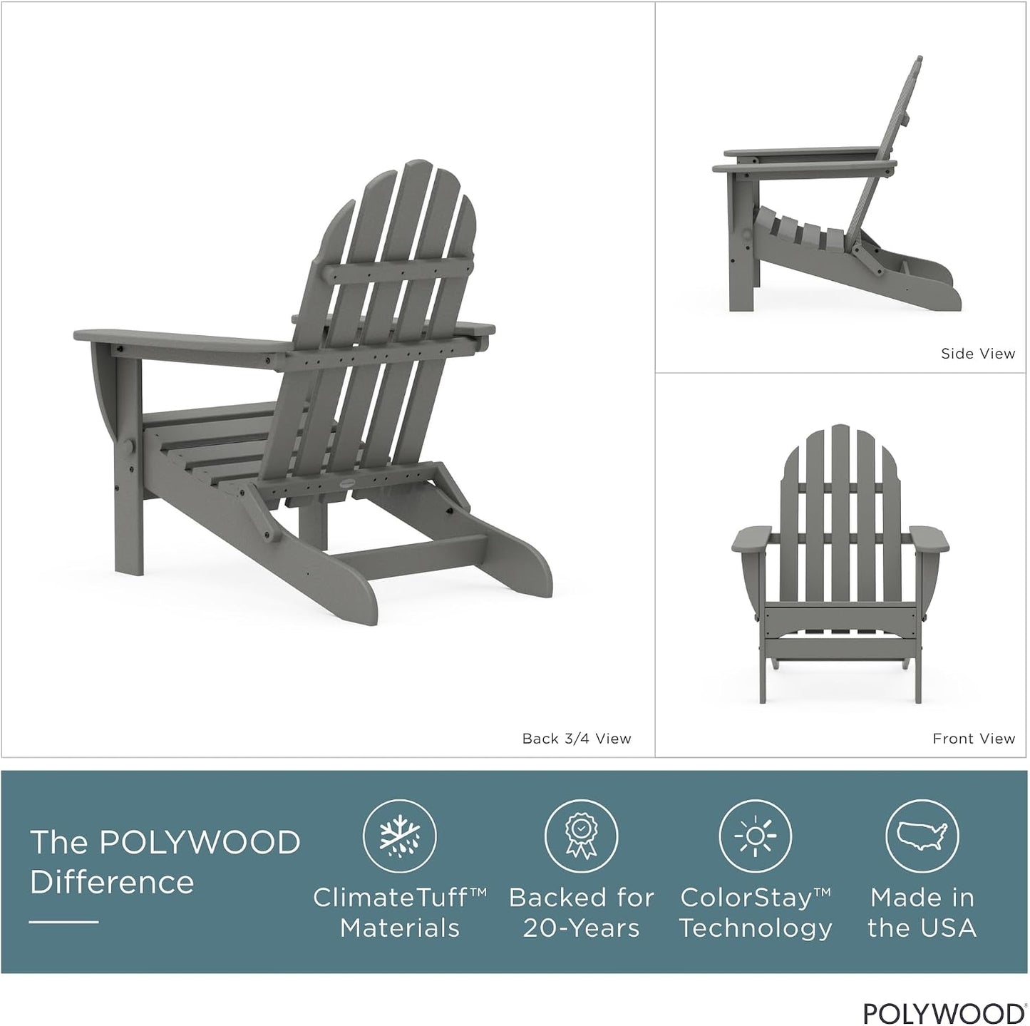 Silla plegable Adirondack gris pizarra