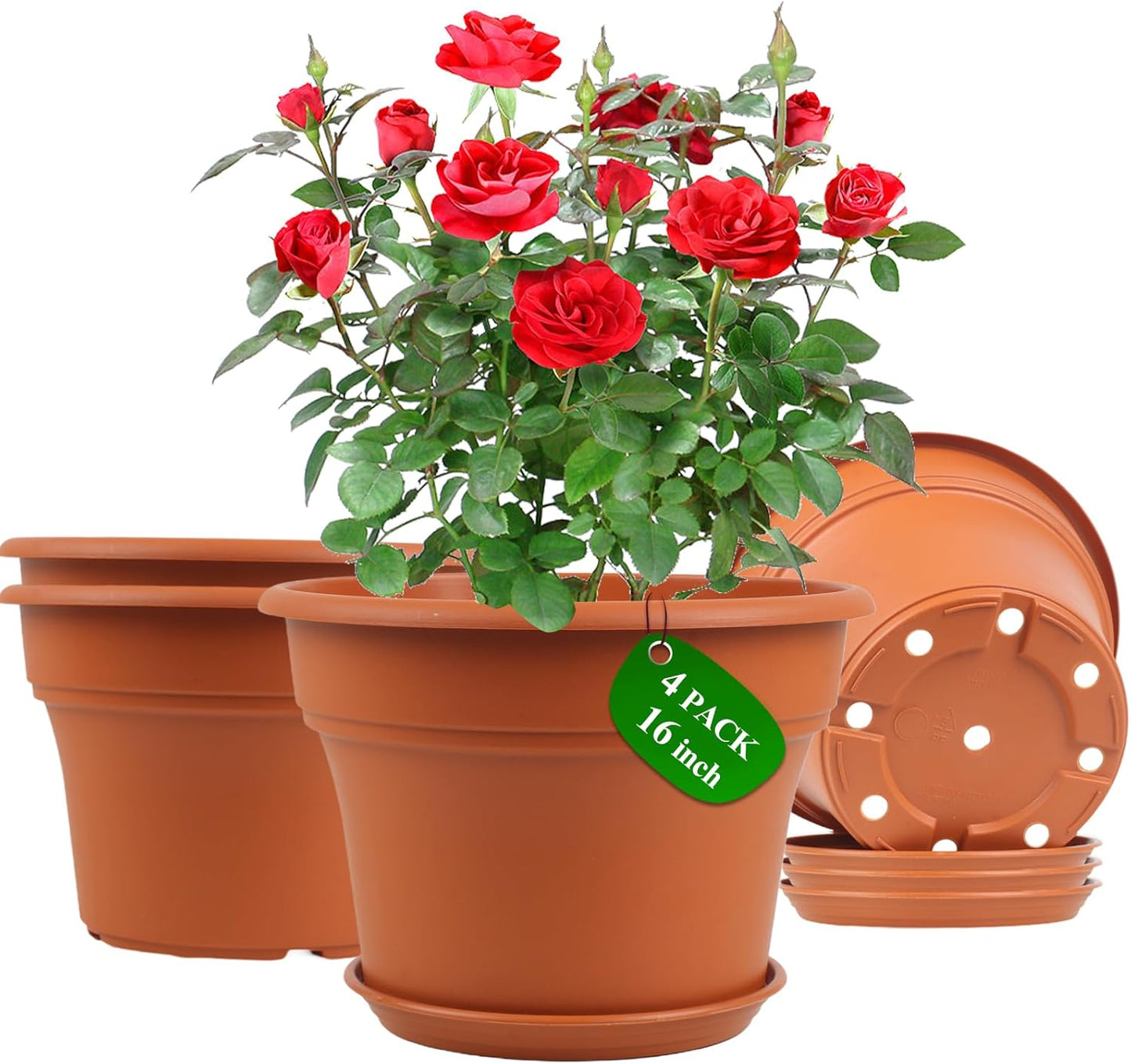 Maceta plástico 16pulg para plantas interiores set 4 con platillos
