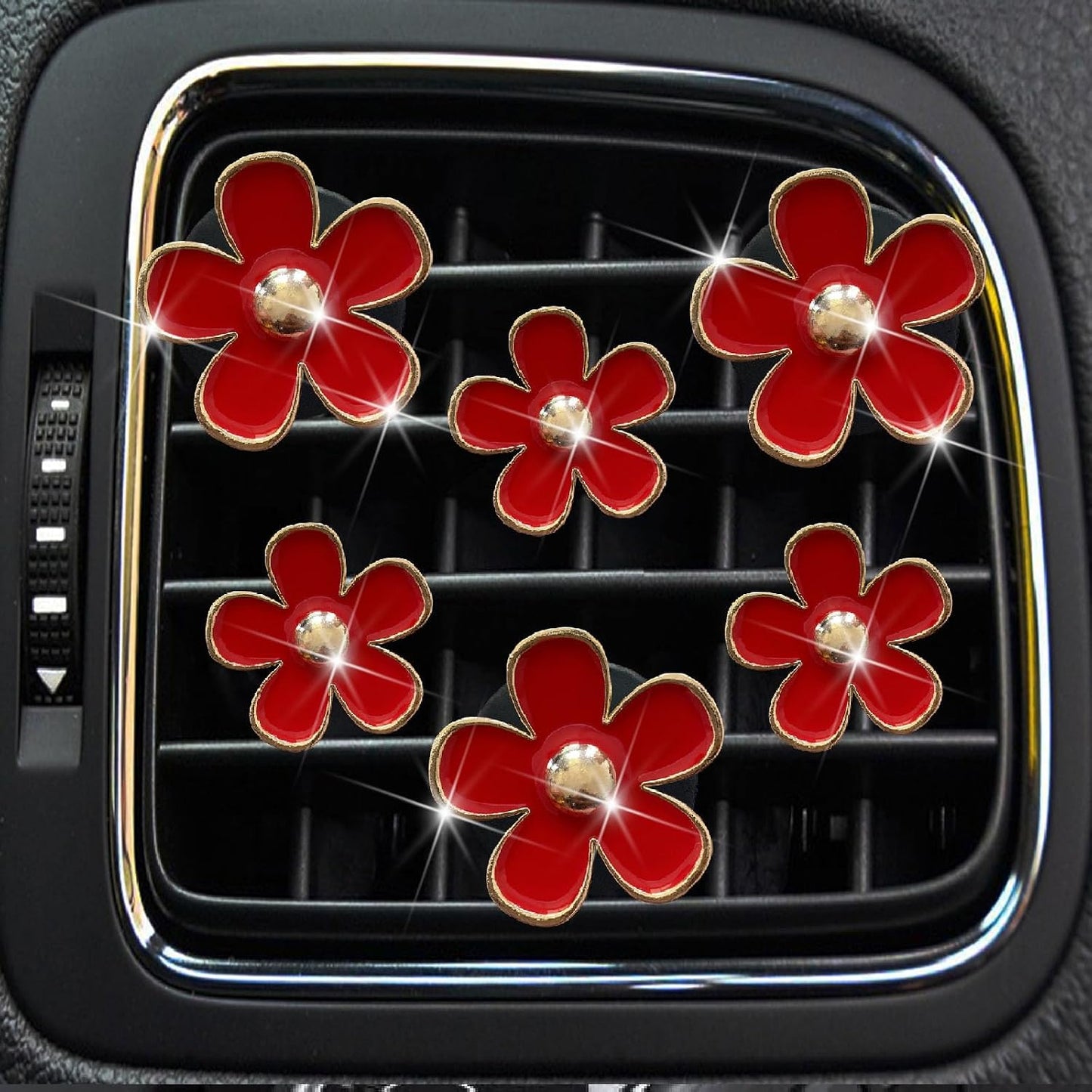 6 Pzas Clips Rojos Margarita para Salida Aire Coche con Gancho