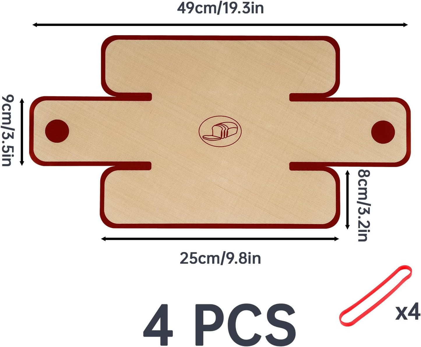 4 Forros Silicona Pan Reutilizables 9x5pulg Base Marrón