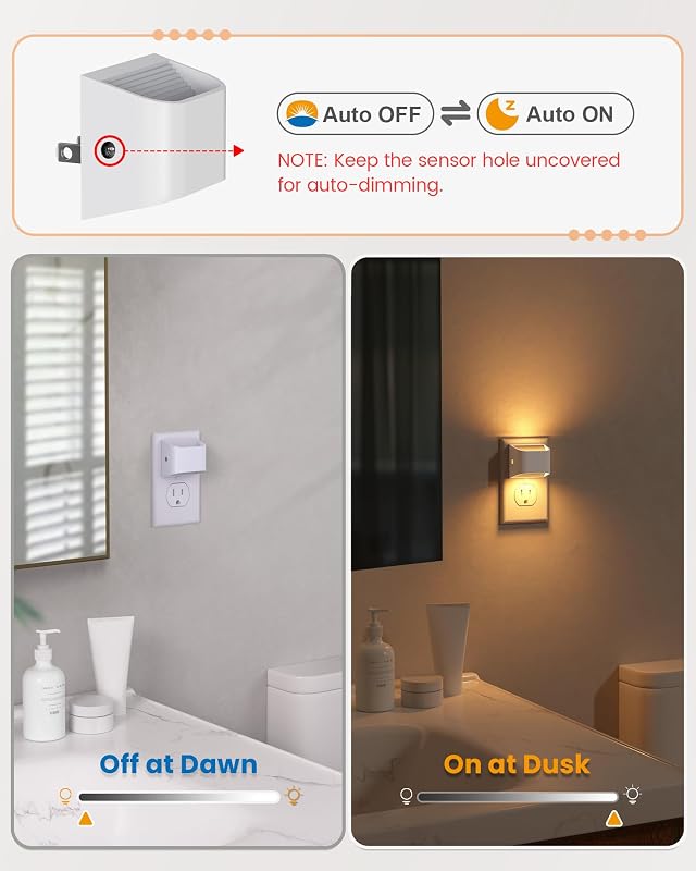 Luz nocturna enchufable sensor 3000K blanco cálido 6 Pzas