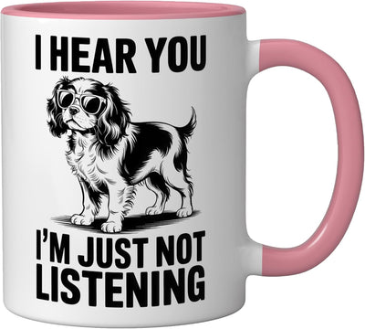 Taza cerámica de perro Cavalier King Charles Spaniel rosa/blanca