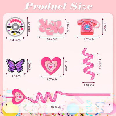 25 Pajitas Rosadas Y2k Reutilizables para Fiesta