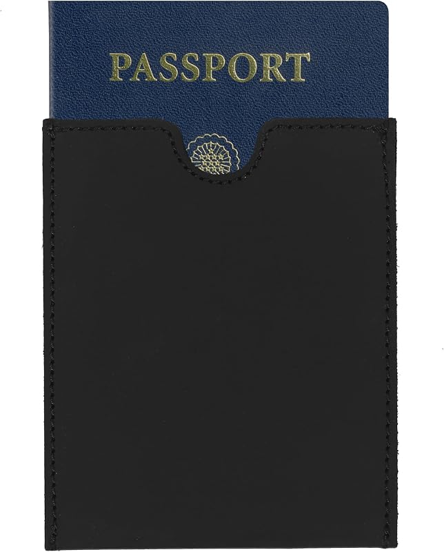 Cartera de Cuero para Pasaporte Negro con Bolsillo Interior