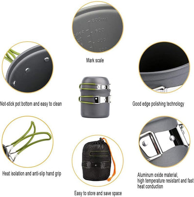Kit utensilios cocina campamento ollas sartenes cuchillo