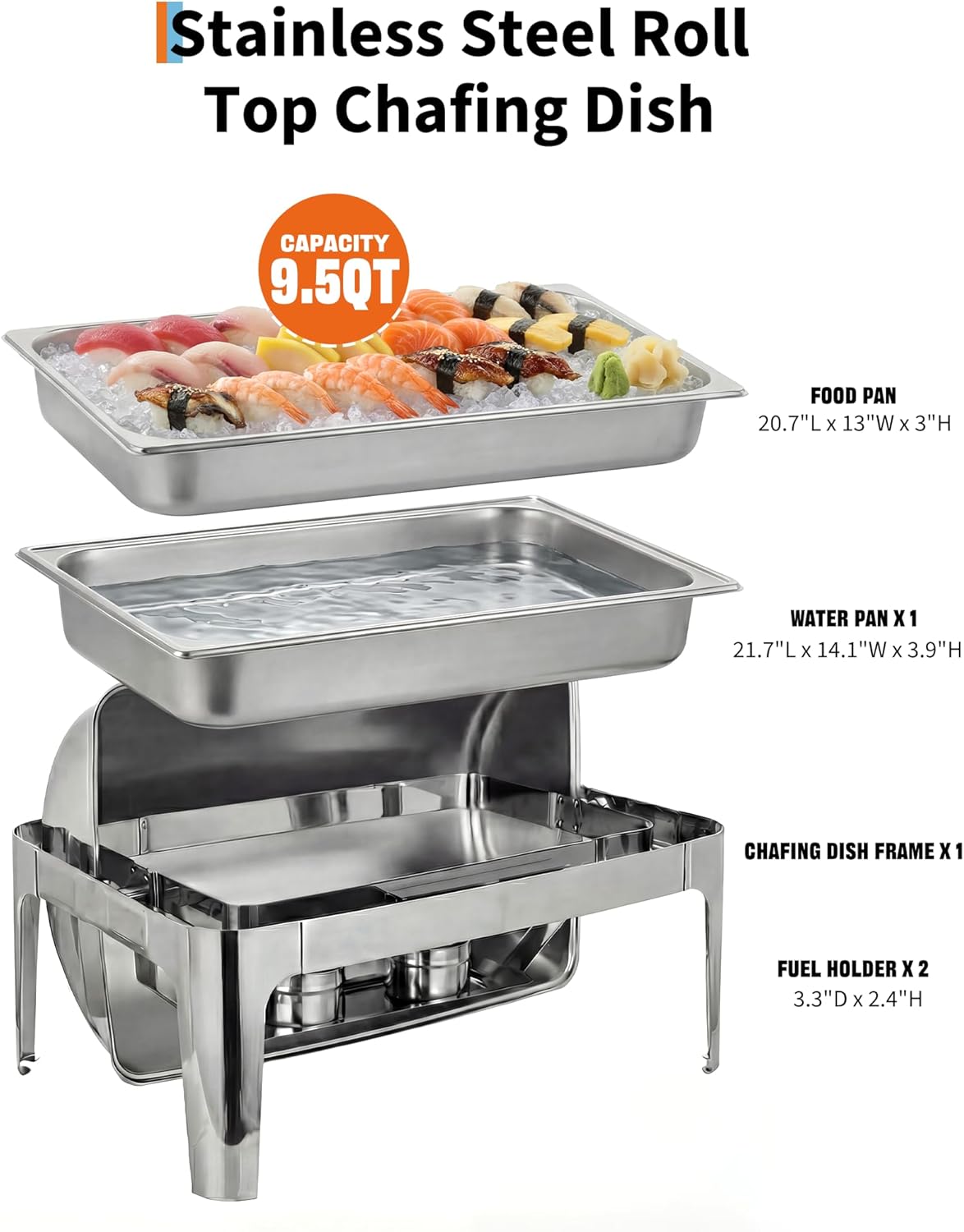 Chafer acero inox set 9.5qt con bandeja y agua