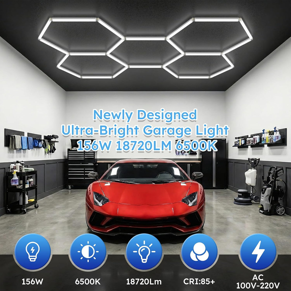 Luces hexagonales garaje 5 LED 6500K poliester