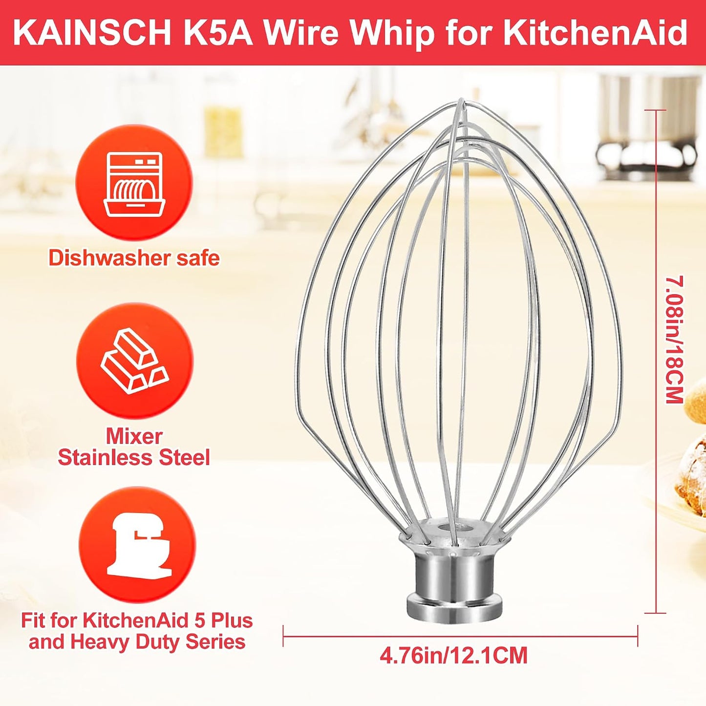 Batidor acero inox KitchenAid 5qt accesorio 6 cables K4 K5 K5SS