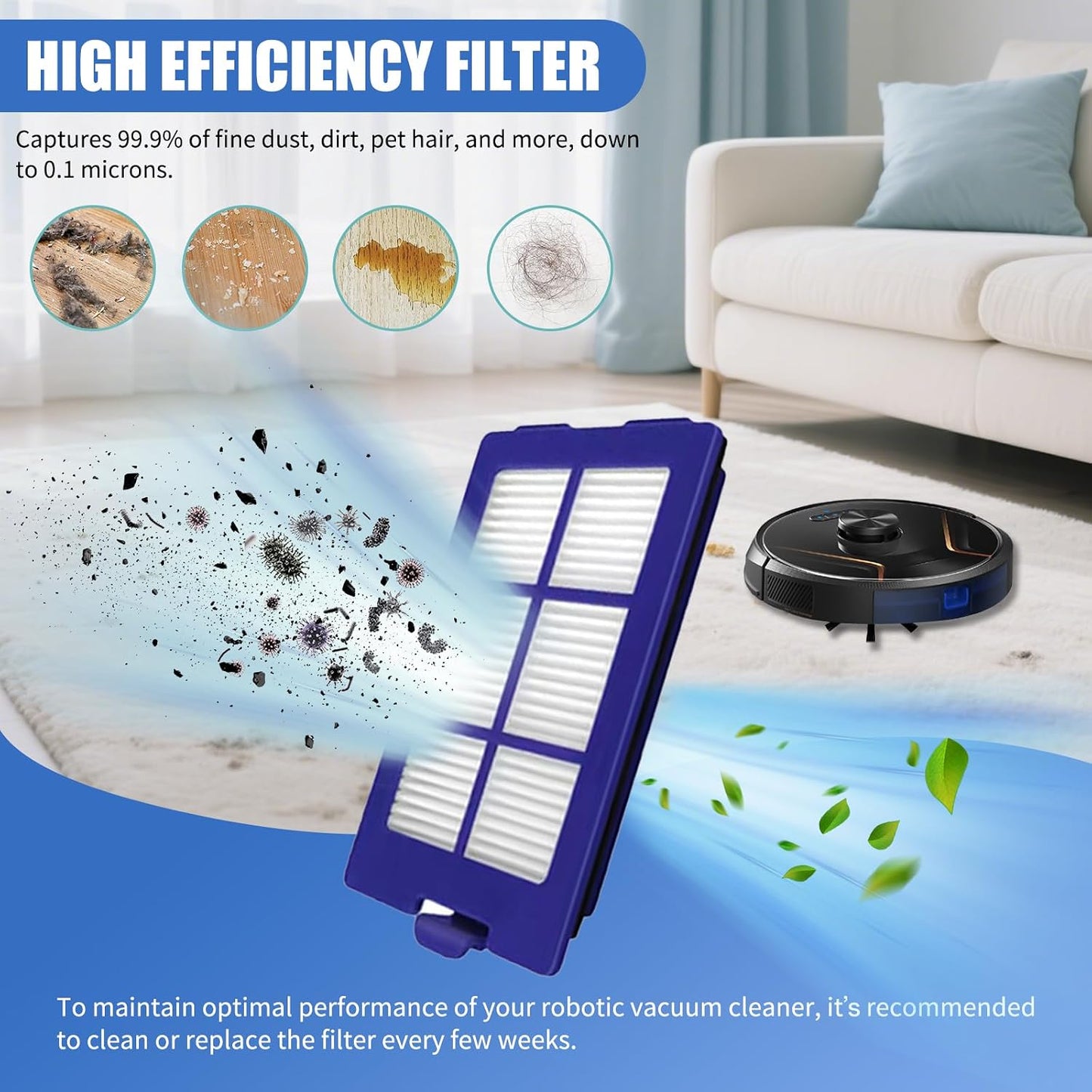 6 Filtros HEPA Lavables para Eufy RoboVac X8 3 Capas