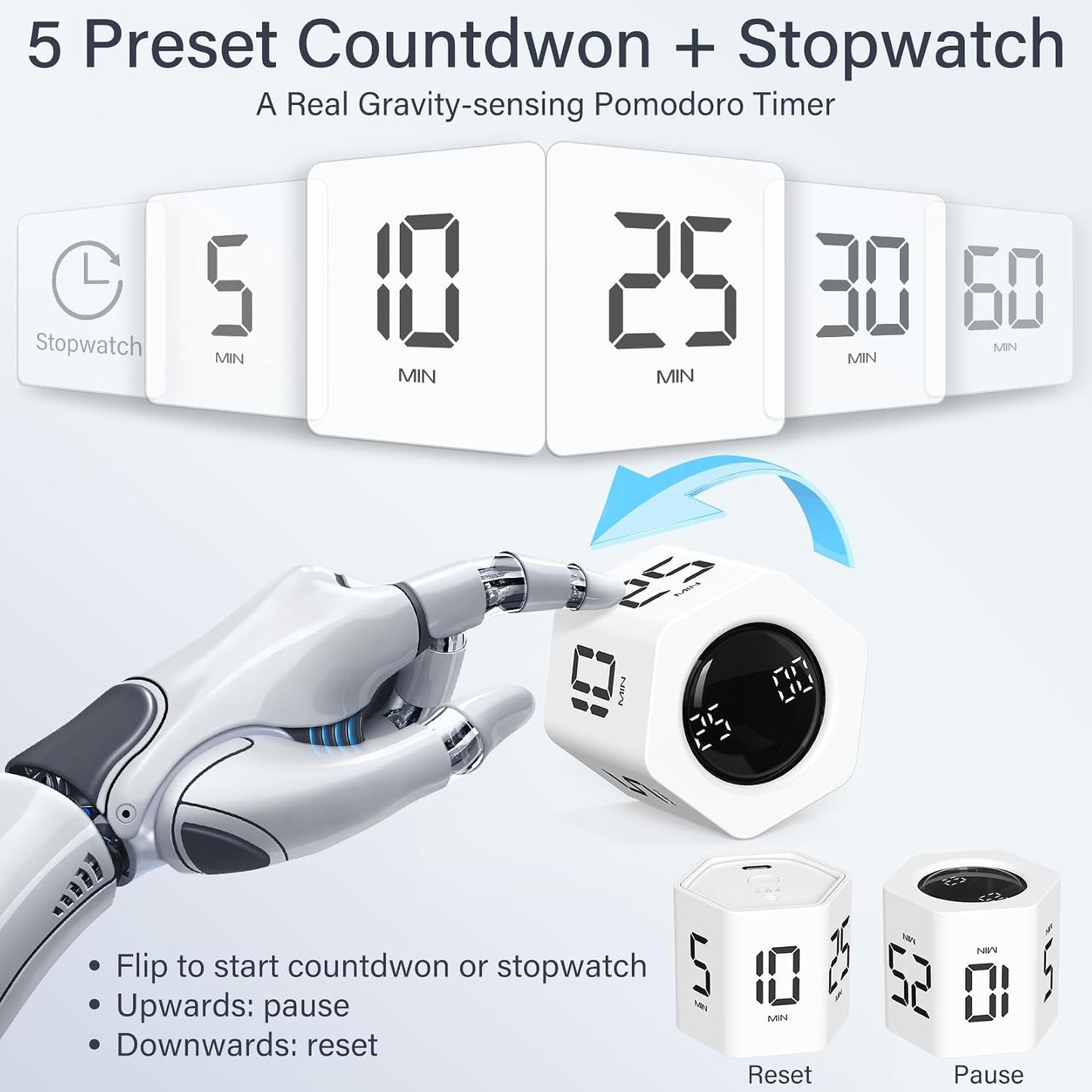 Temporizador Pomodoro giratorio 5-60 min alarma vibración