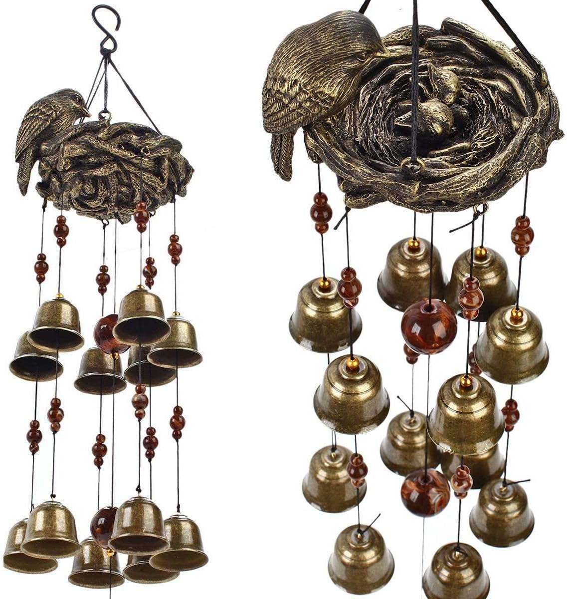 Campanas de viento nido de pájaros bronce para jardín