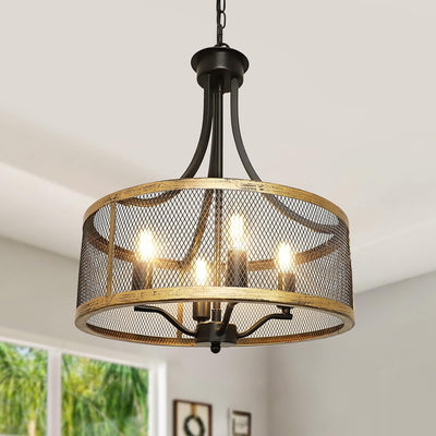 Candelabro industrial 4 luces 16pulg dorado antiguo y negro