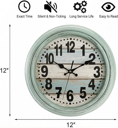 Reloj pared rústico 12pulg silencioso decoración cocina