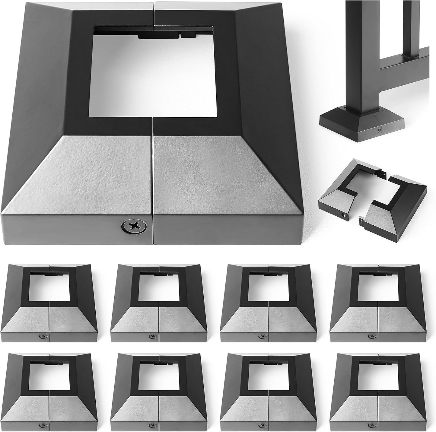 Cubierta poste hierro 2x2/4.5x4.5pulg pack 8 negro