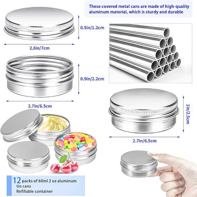 12 Pzas Tarros Aluminio 2oz con Tapa Rosca para Lociones