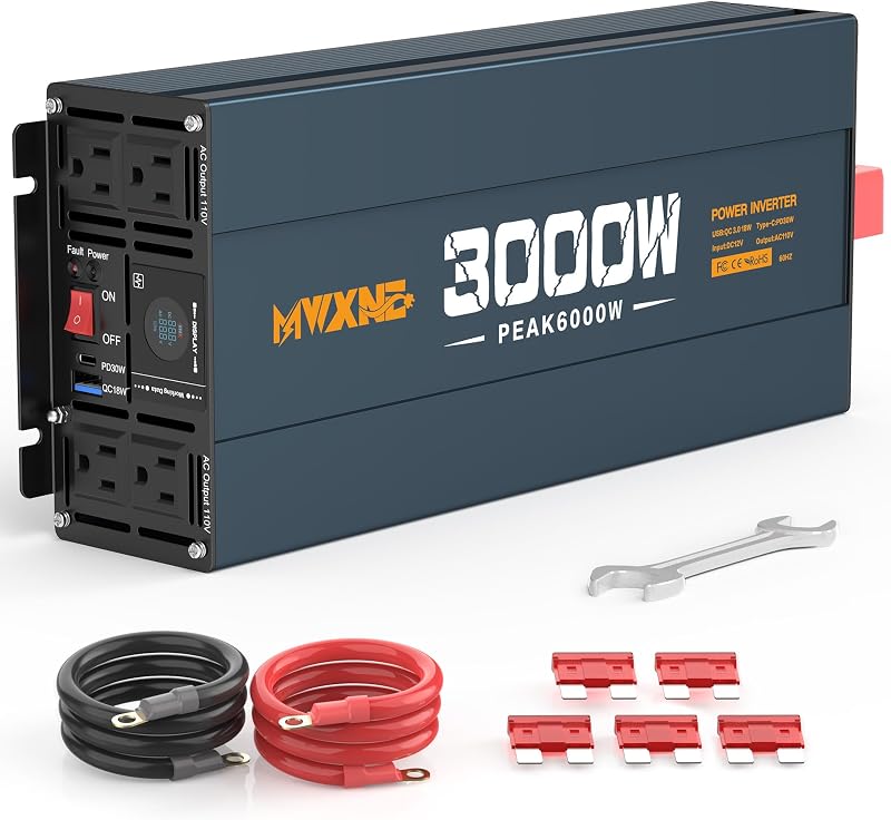 Inversor 3000W DC12V a AC120V con 4 salidas CA USB PD30W