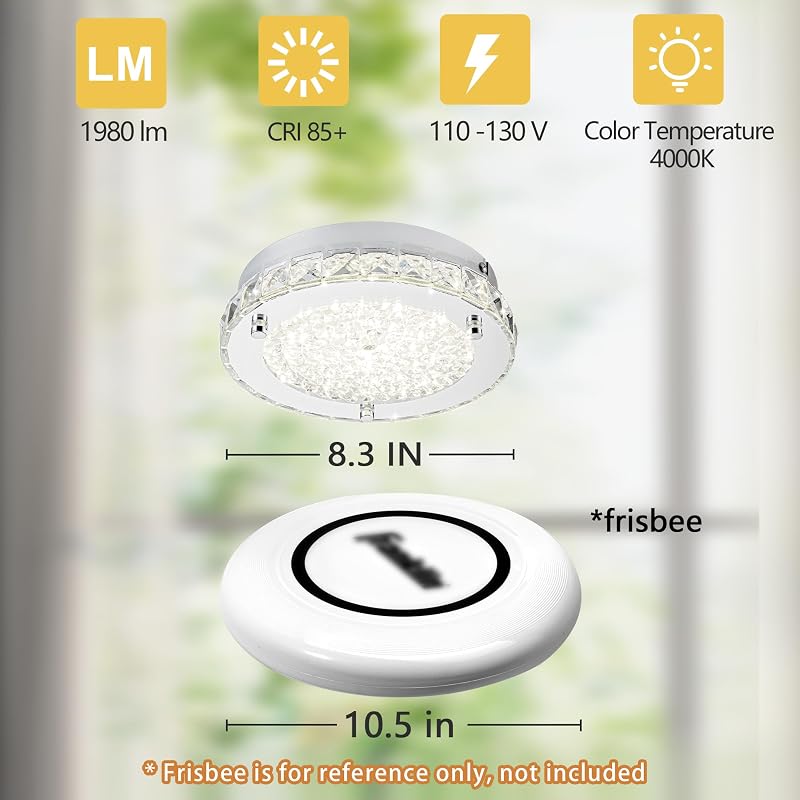 Lámpara techo empotrado LED cristal cromado 8.3"