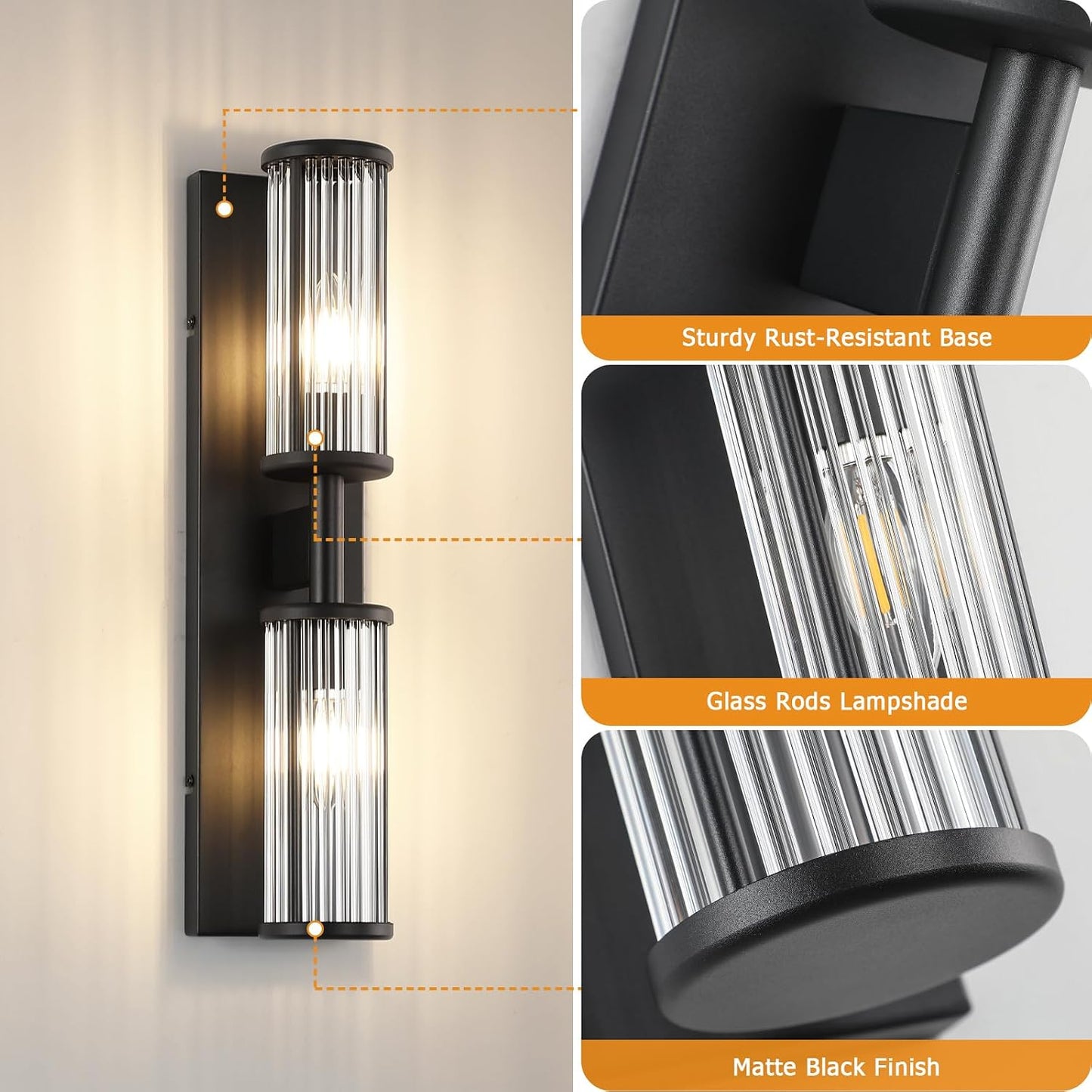 Lámpara pared 2 luces negro mate baño dormitorio ajustable