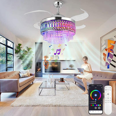 Ventilador techo retráctil cristal luces led rgb con control remoto