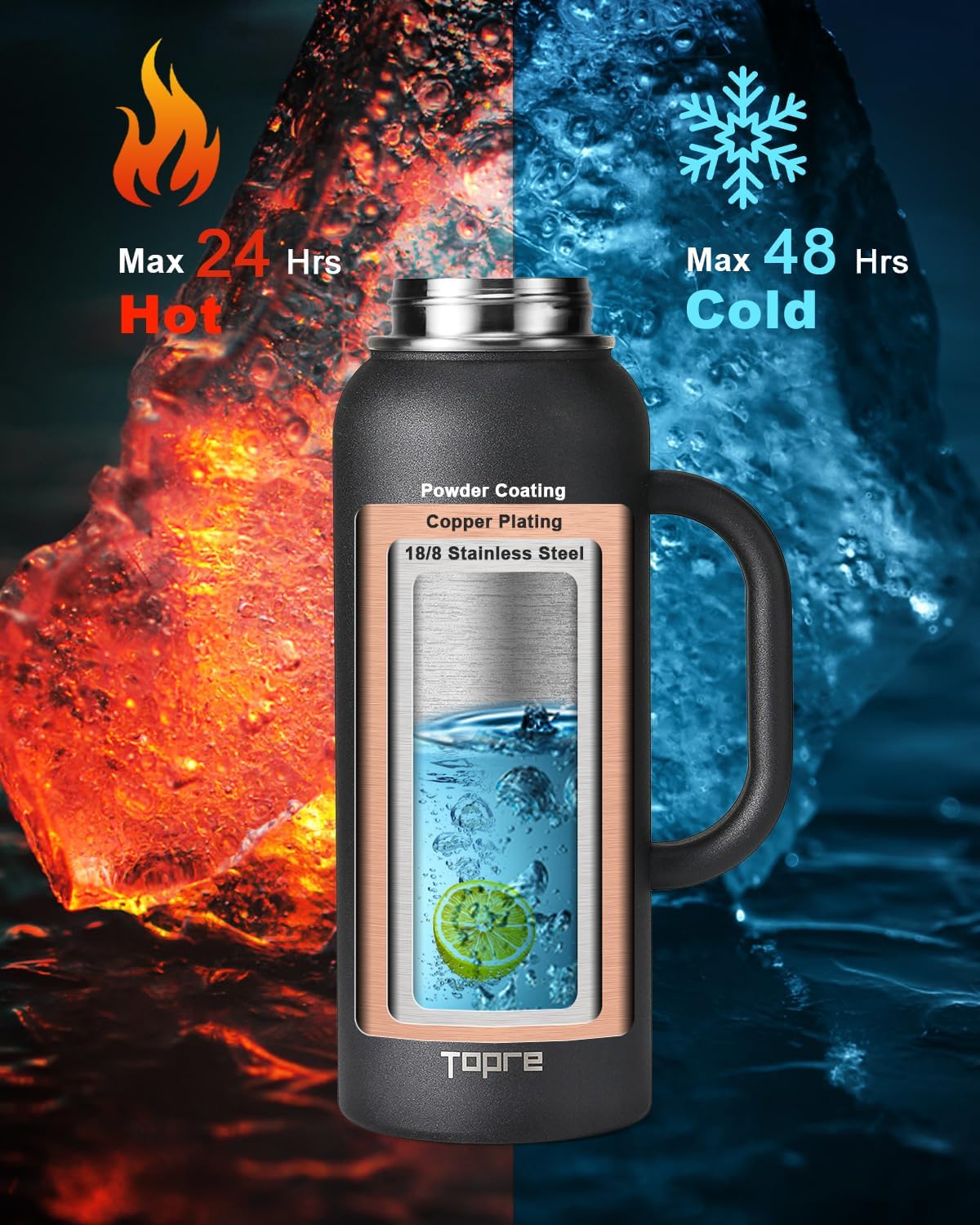 Botella agua aislada acero inox 40oz con popote y asa