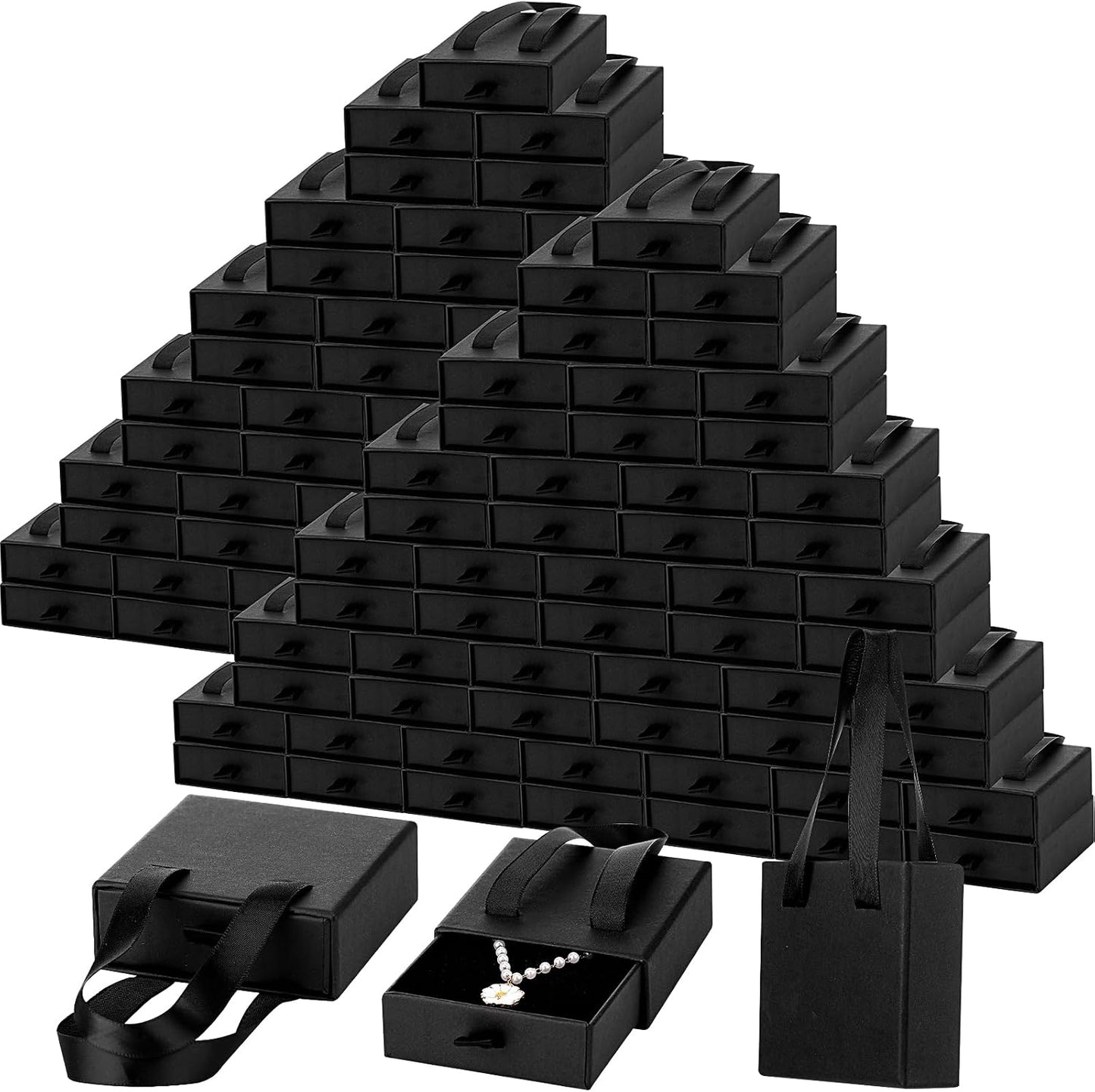 50 Cajas Regalo Joyería Negras 3.1x3.1" Arete Pulsera Collar