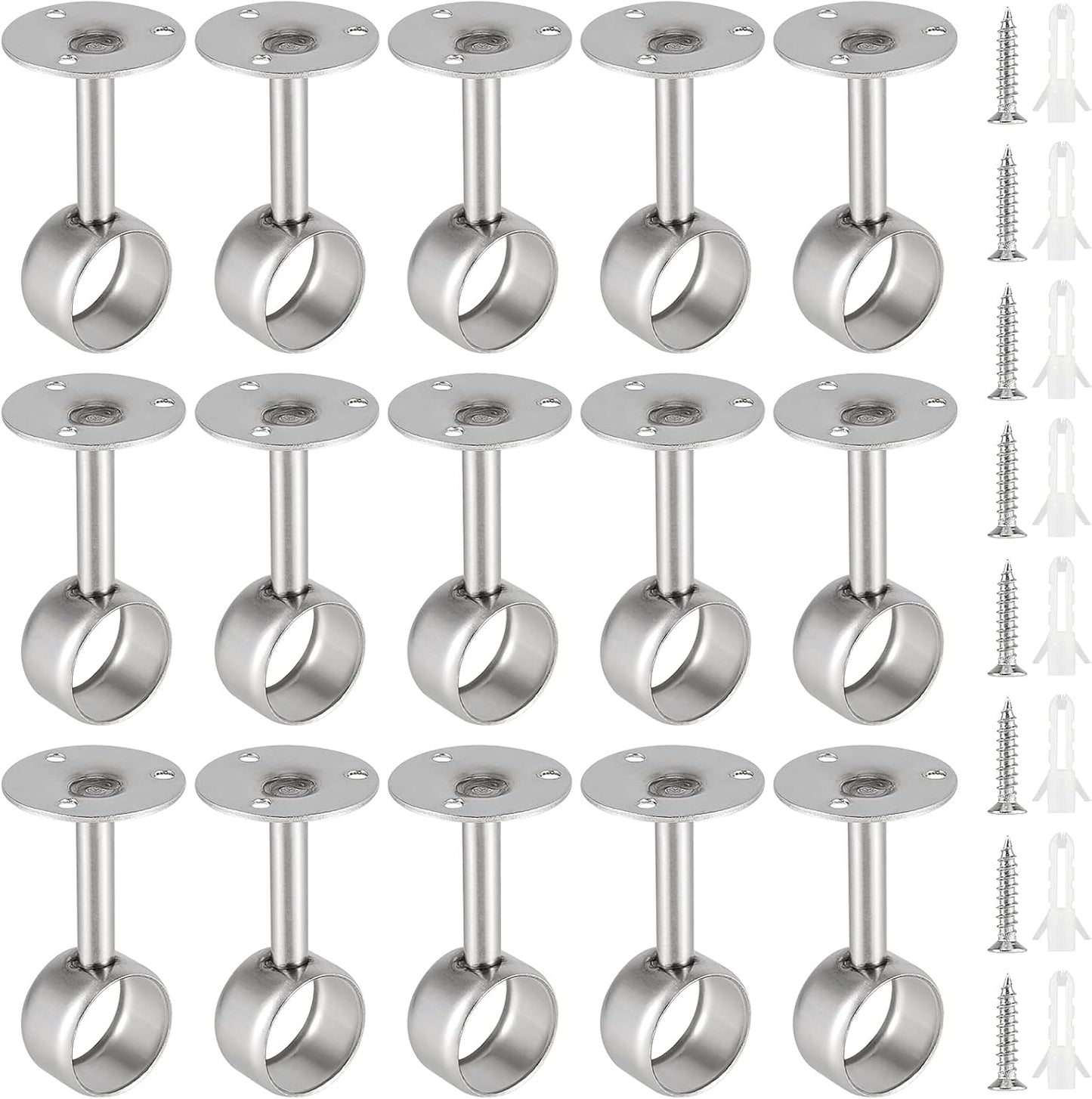 15 Soportes Barra Ducha Acero Inox 1.25" Cepillado Plateado
