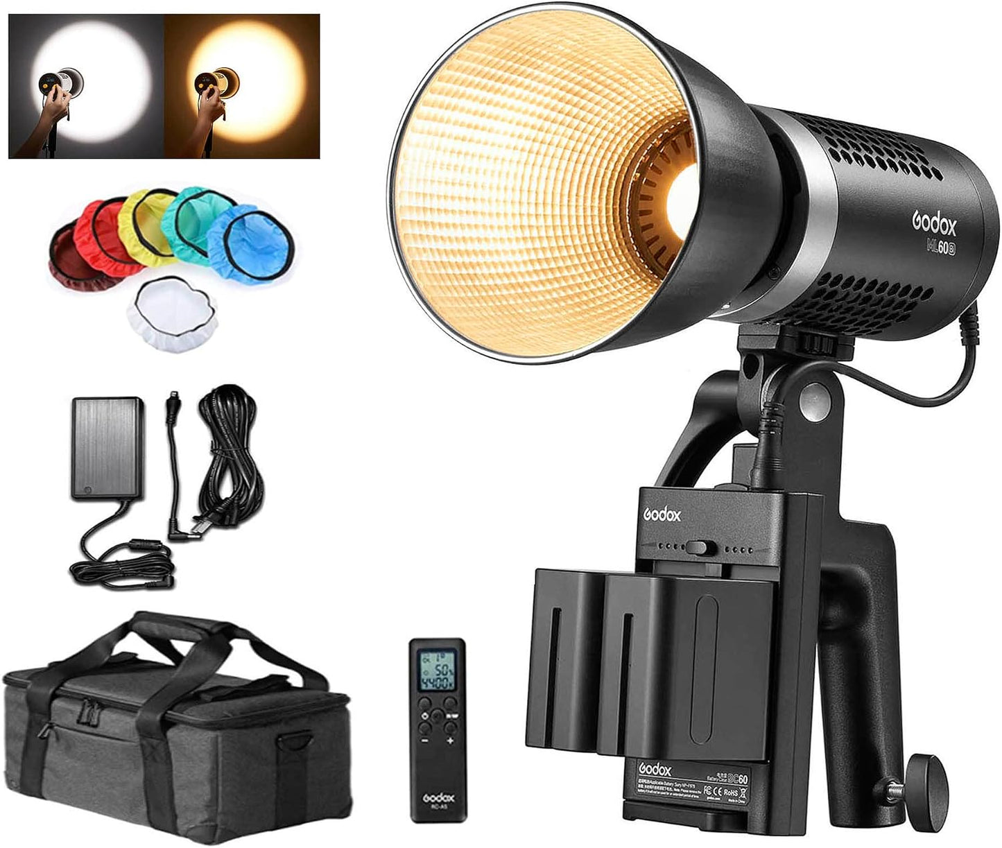 Luz LED bicolor portátil 60W con batería NP970