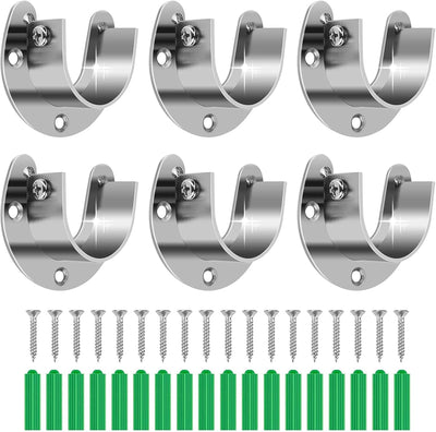 6 Soportes Barra Armario Acero Inox 1-1/4" con Anclajes