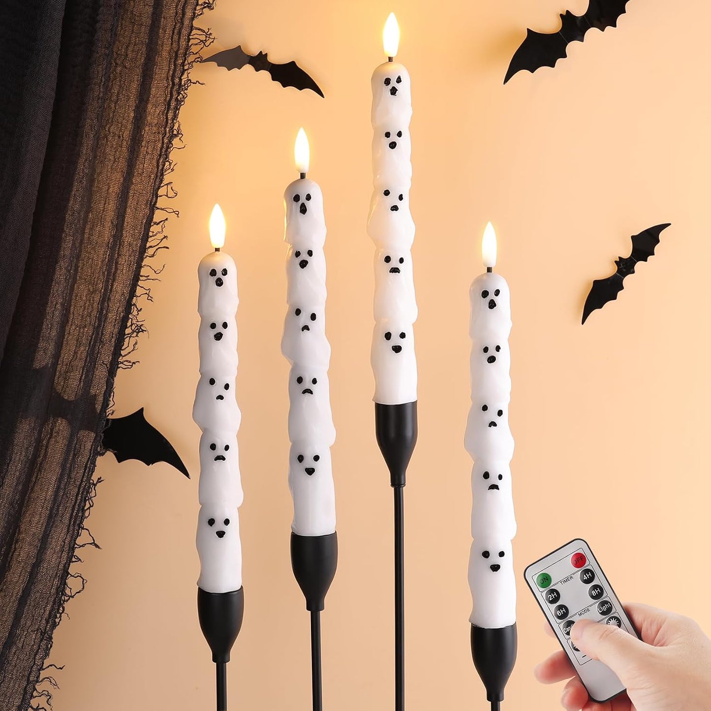 Set 4 velas cónicas LED Halloween con control remoto