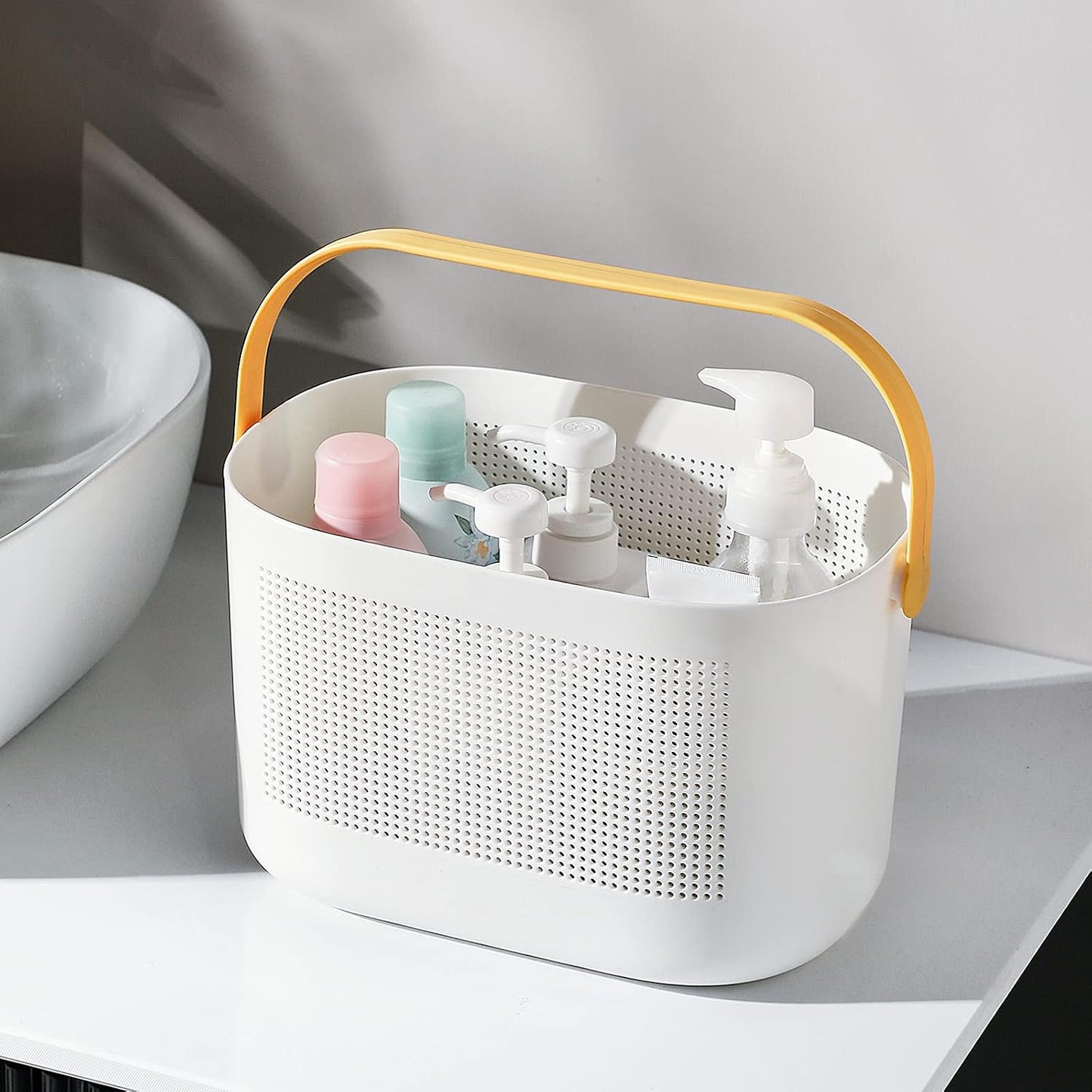 Cesta plástico con asas baño cocina dormitorio amarillo