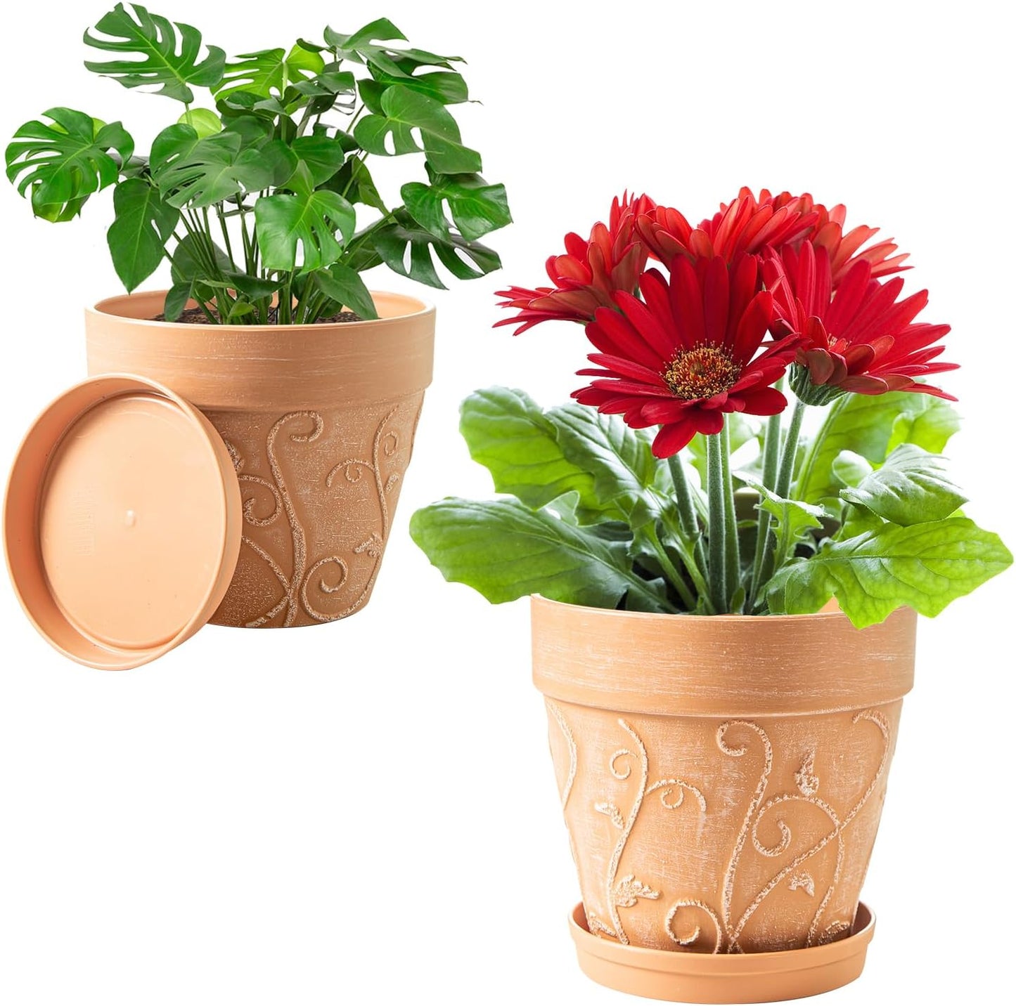 Macetas interior exterior con drenaje platillo 7/8pulg set 2
