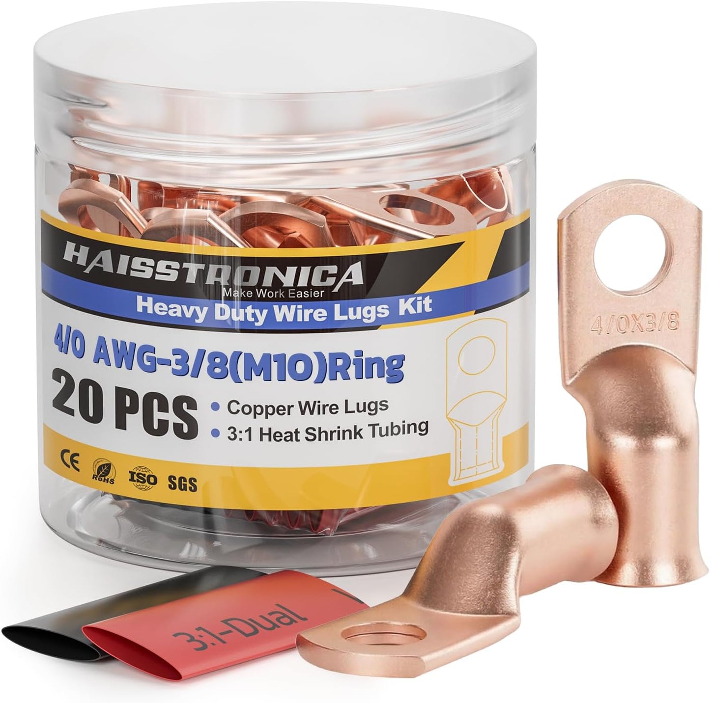 10 Terminales Cable Batería 4/0 AWG M10 Con Tubos Termorretráctiles