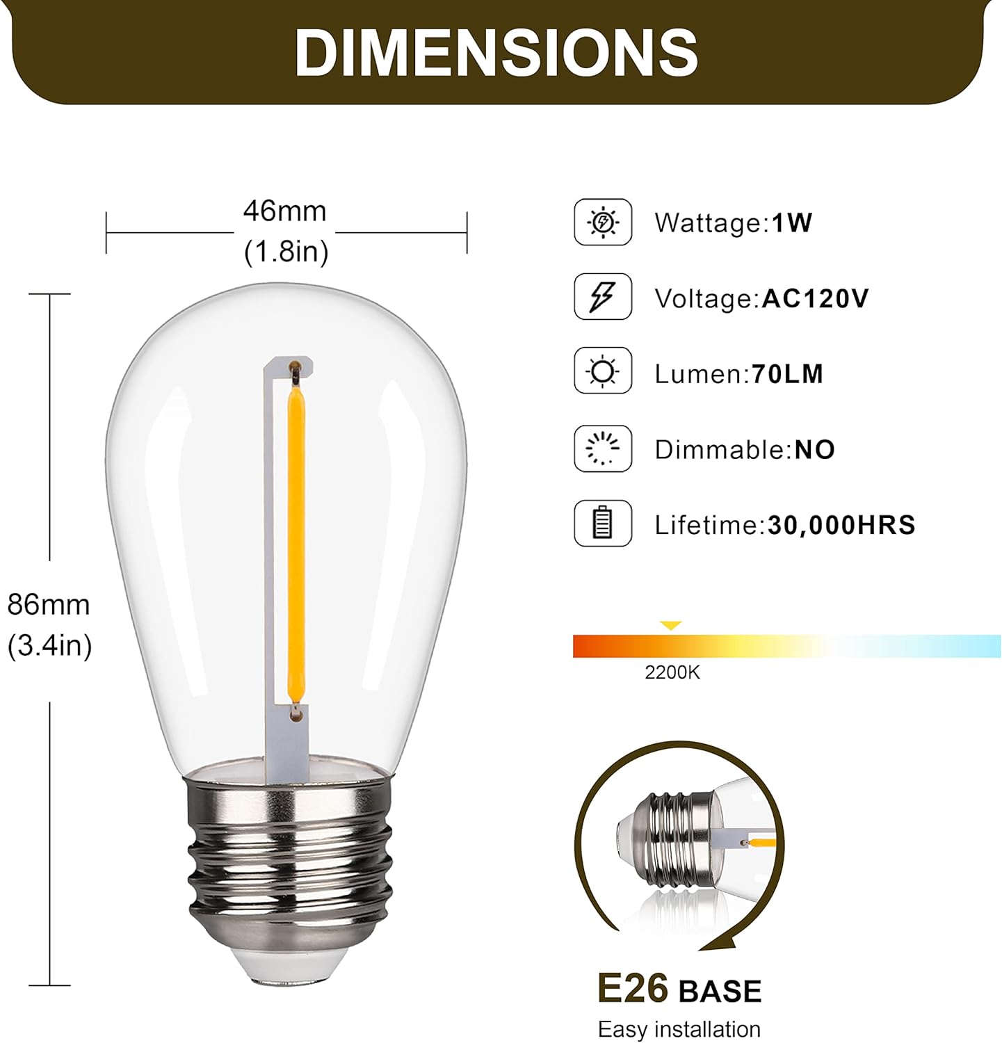 Bombillas LED blancas cálidas E26 impermeables 15 pzas